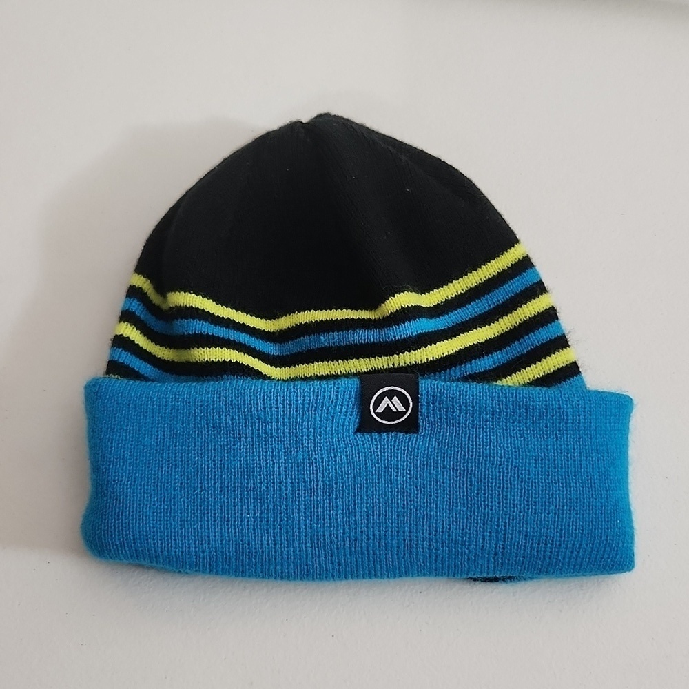 Winter hat reversable beanie Blue Lime Green Yellow